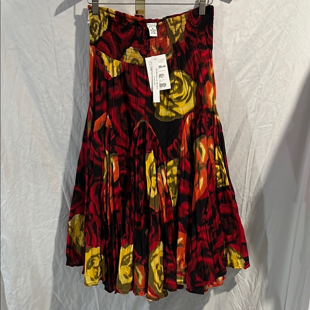 Gabriella Rossi Vibrant Red/Yellow/Black Midi Full Skater Skirt w/ Flora…